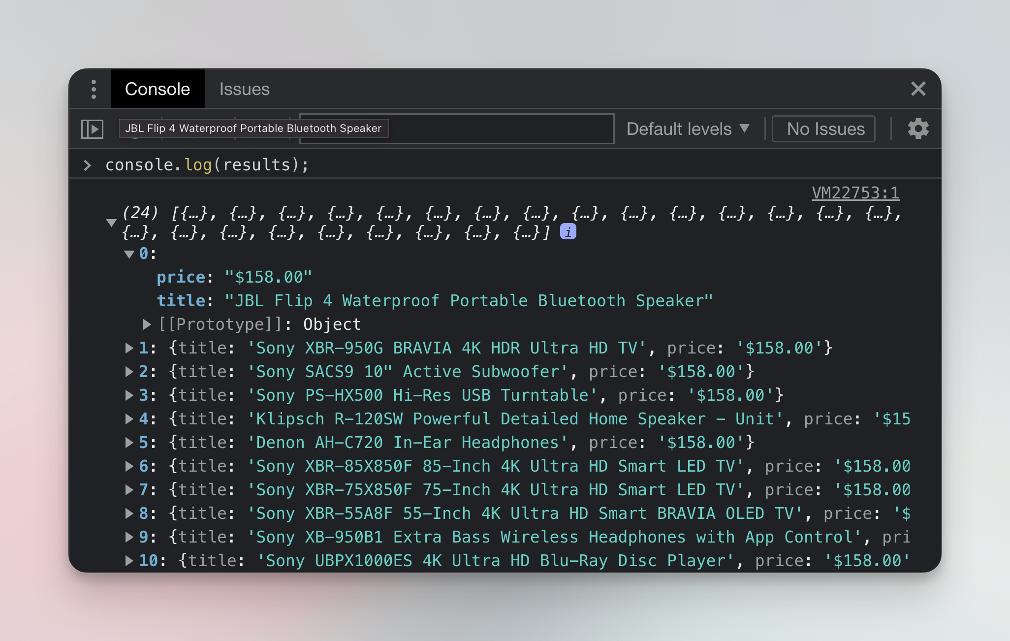 Print all products&#39; data